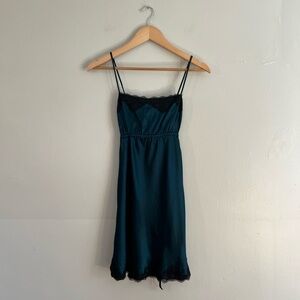 Y2K Charlotte Russe Teal Dress Satin Slip Dress with Black Lace Coquette